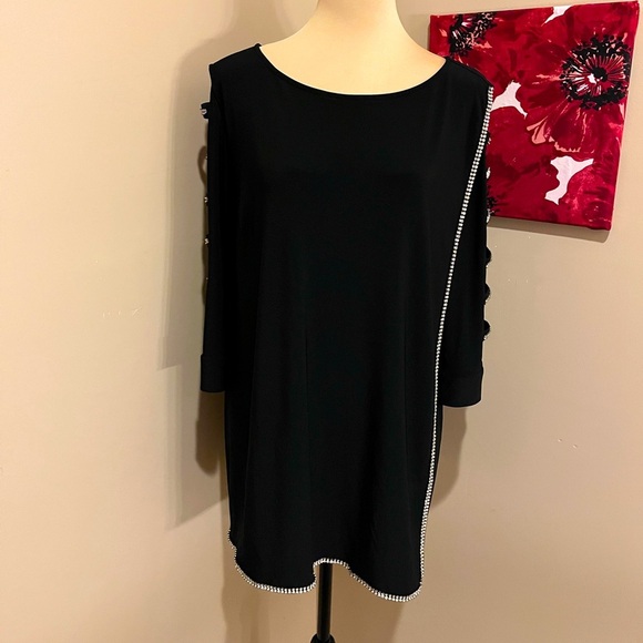 Joseph Ribkoff Black Tunic with crystal embellishments and ladder sleeves 16